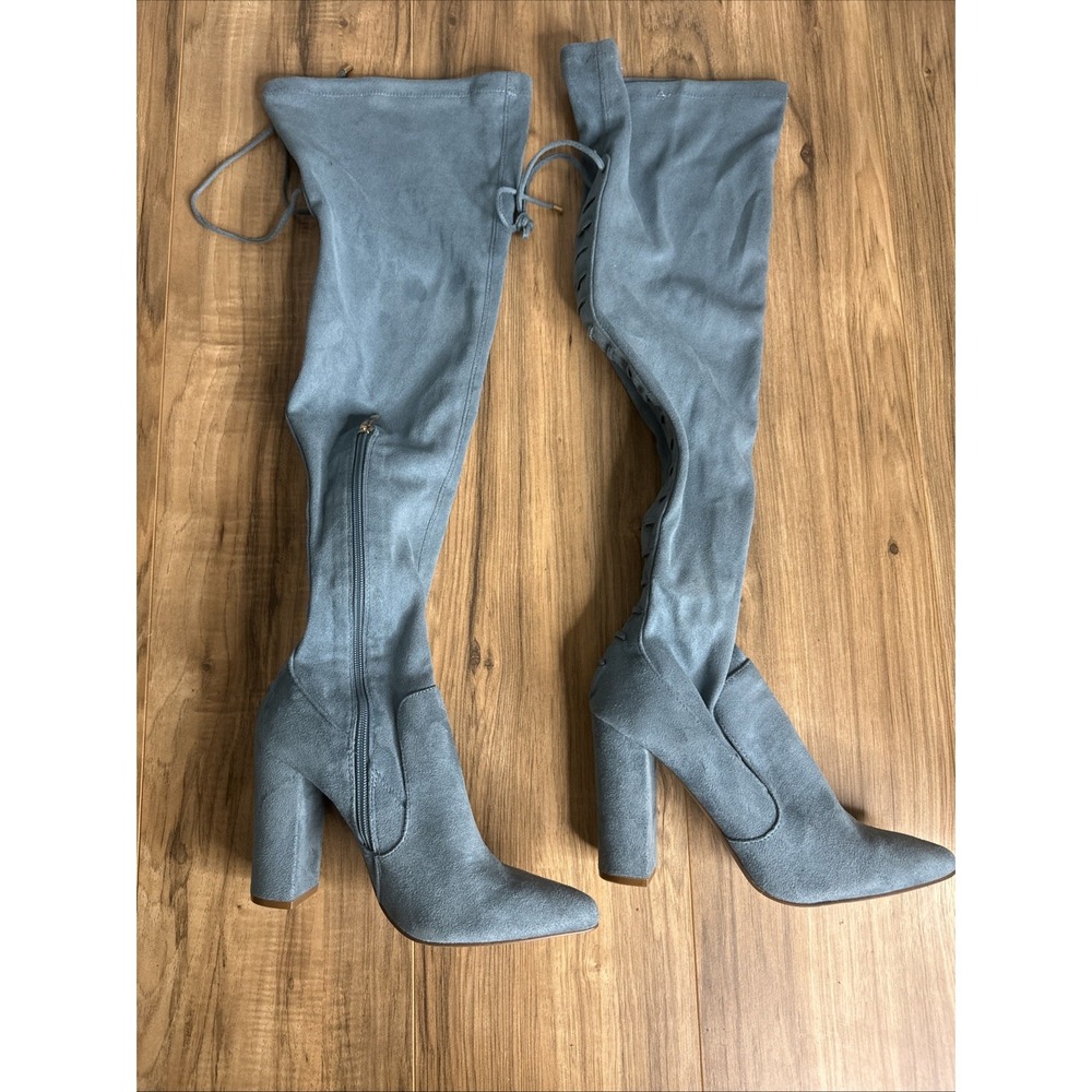 Shoedazzle Women Over Knee Heel Boots Size 8.5 Evanna Blue Stretchy